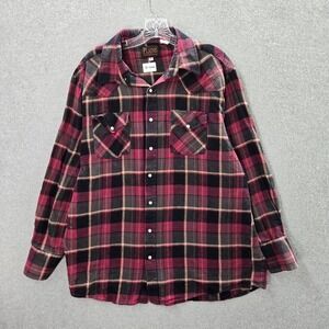 Plains Western Wear Men Button Up Shirt XL‎ Red Plaid Flannel Long Sleeve